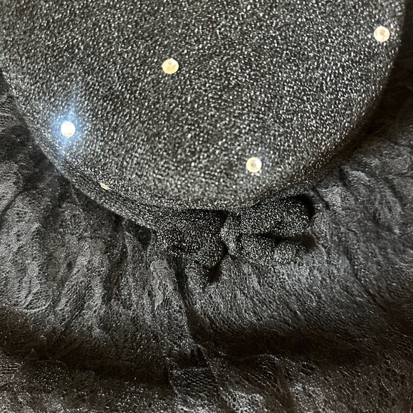 GLITZY 1950\'s BLACK FABRIC/LACE  WIDE BRIM HAT + RHINESTONES main image 9